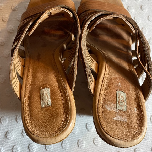 UGG Melinda Brown Leather Woven Strap  Platform Slip-On Wedge Sandals - Picture 4 of 16